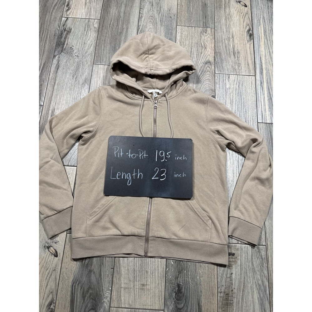 H&M Full Zip Hoodie Women S Earthy Tan Casual Minimalist Fleece Sweatshirt Basic - Picture 5 of 6